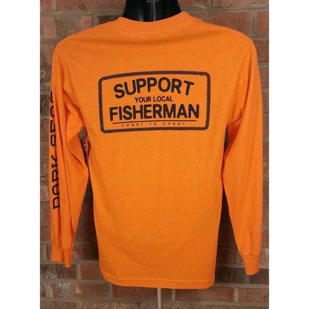 Grundens Dark Seas Shirt Size Small Orange Long Sleeve Support Local Fisherman